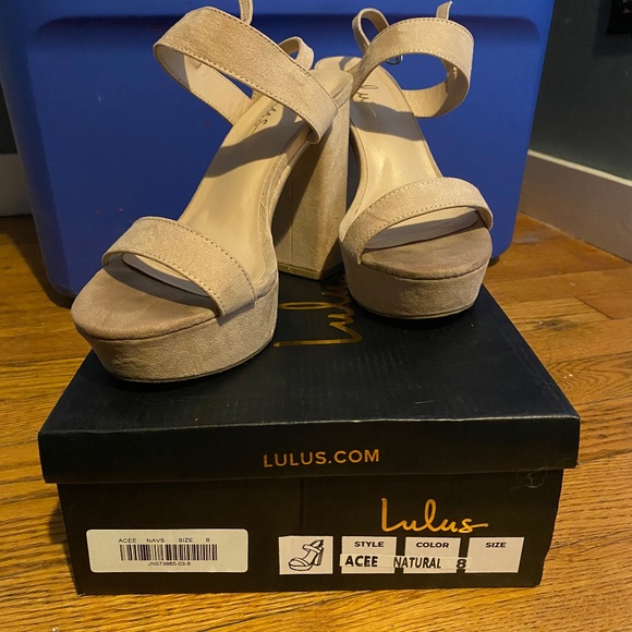 Lulus Acee Natural Suede Platform Heels Beige - Size 8 - Picture 3 of 6